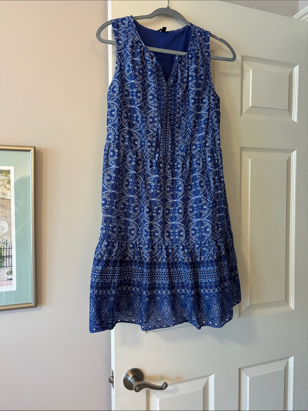 Blue Printed Sleeveless Women’s dress